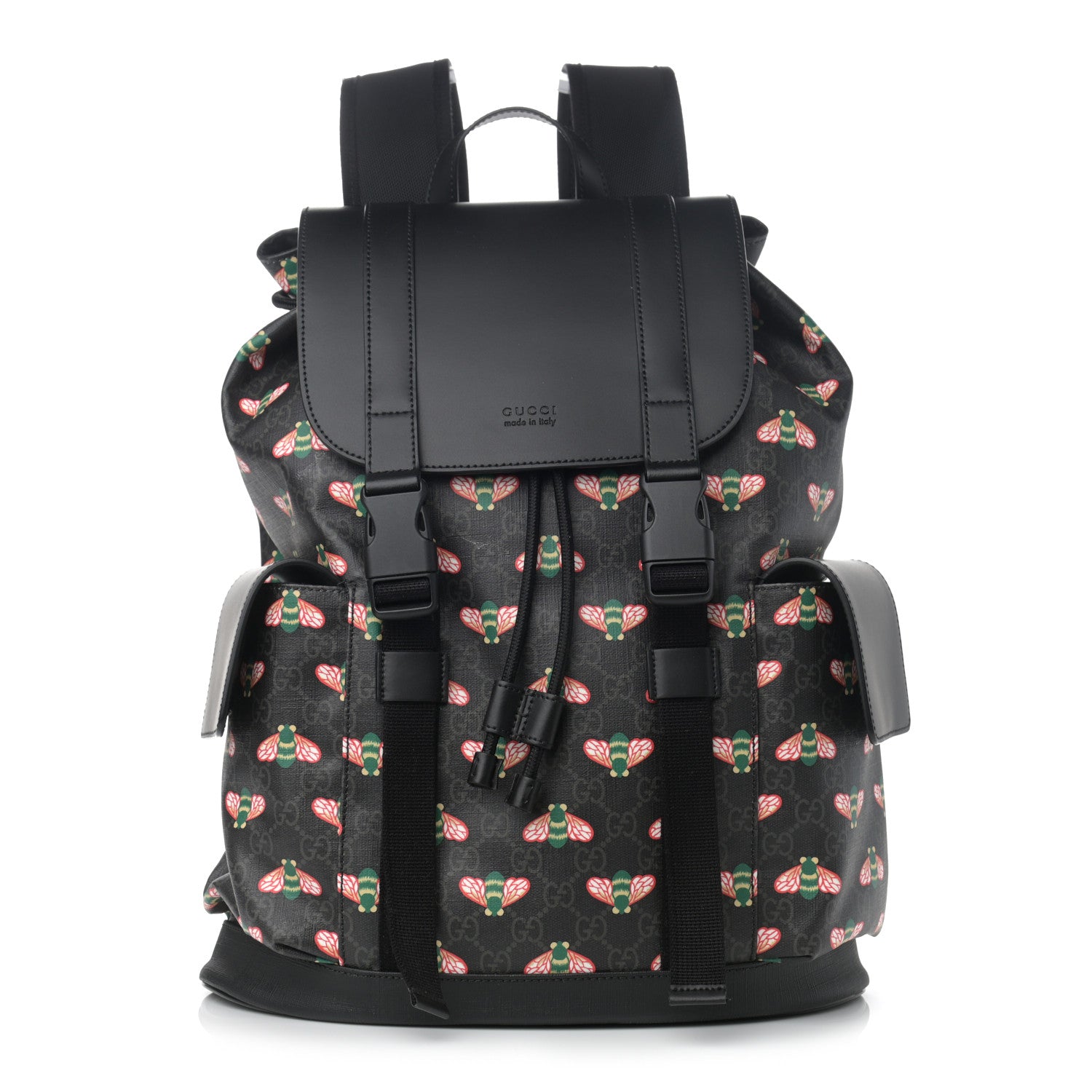 Gucci Soft GG Supreme Monogram Bee Multicolor Appia Calfskin Double Buckle Backpack Black Multicolor 1 of 11