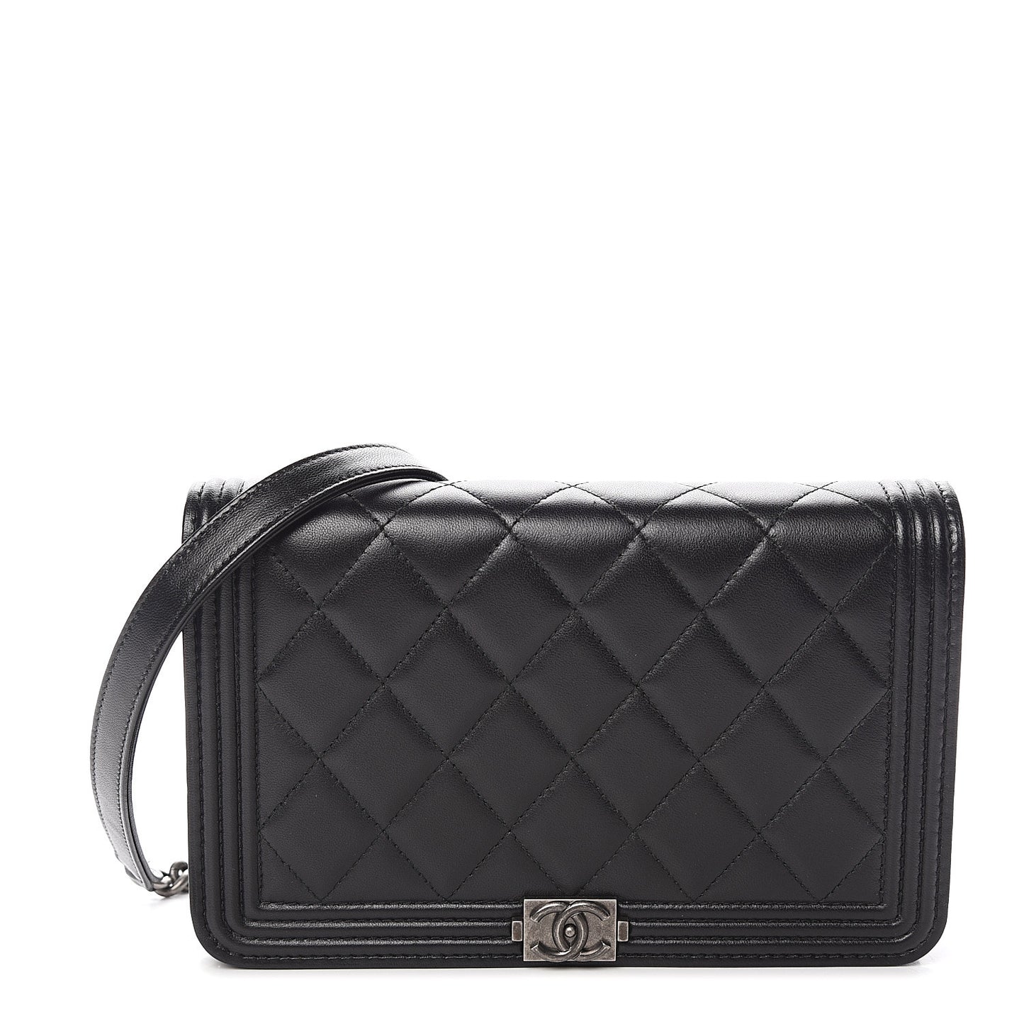 Lambskin Quilted Boy Wallet On Chain WOC Black
