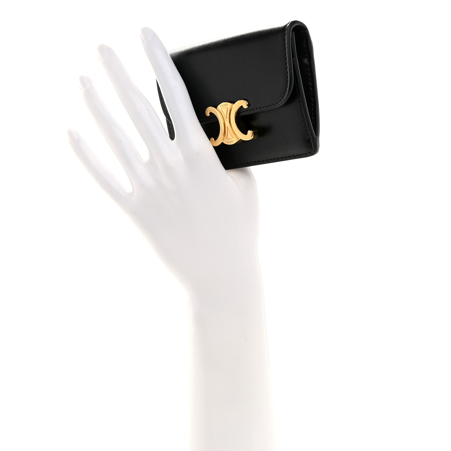 Celine Shiny Calfskin Triomphe Flap Card Holder Black 2 of 9