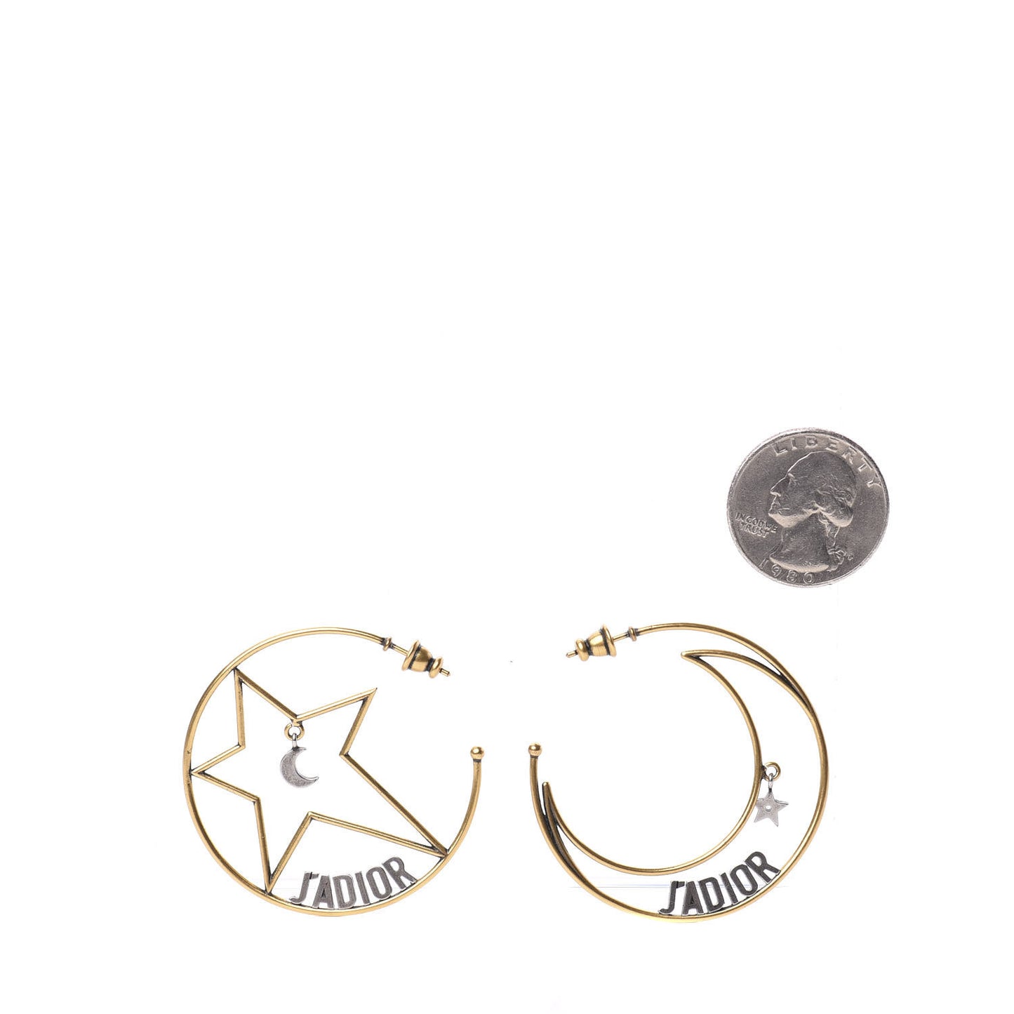 Metal Moon Star J'Adior Asymmetrical Hoop Earrings Gold Palladium
