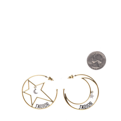 Christian Dior Metal Moon Star J'Adior Asymmetrical Hoop Earrings Gold Palladium 2 of 5