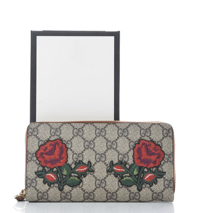 Gucci GG Supreme Monogram Embroidered Roses Zip Around Wallet Red 11 of 11
