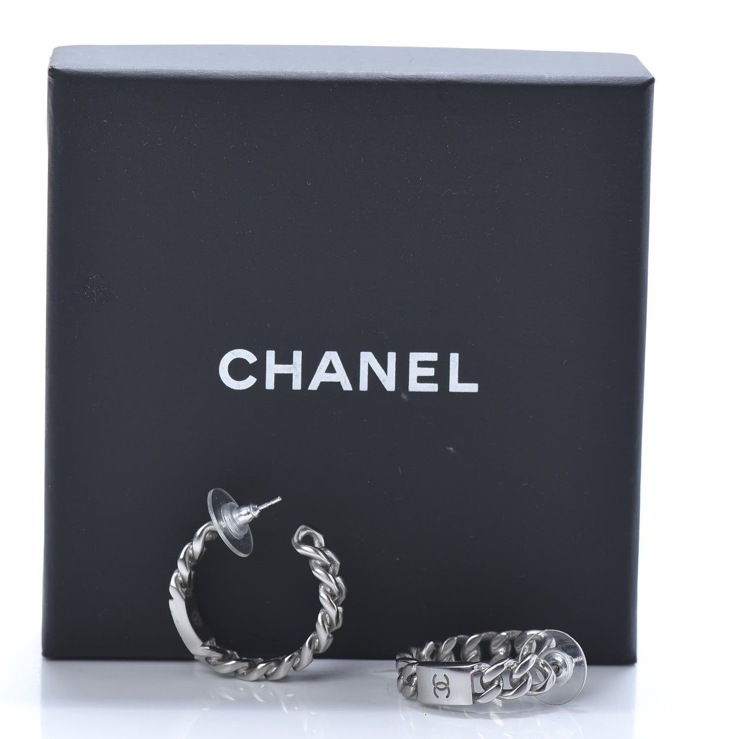 Chanel CC Chain Square Hoop Earrings Silver 5 of 5