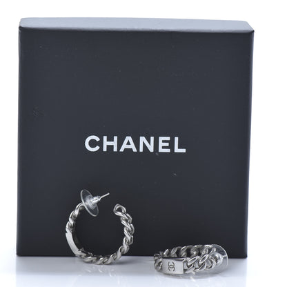 Chanel CC Chain Square Hoop Earrings Silver 5 of 5