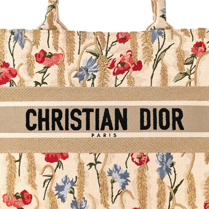 Christian Dior Canvas Embroidered Medium Hibiscus Book Tote Beige Multicolor 14 of 19