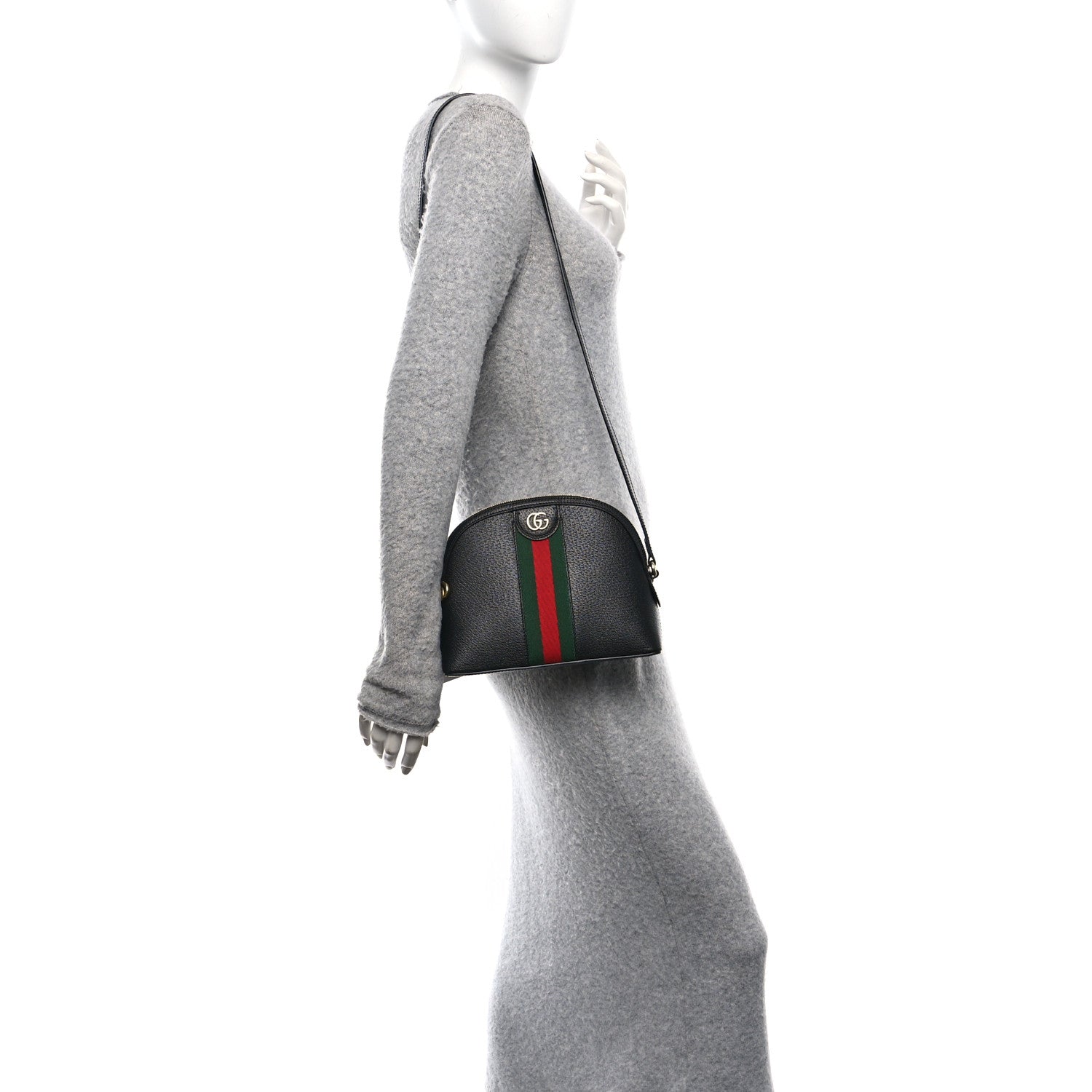 Gucci Calfskin GG Web Small Ophidia Dome Shoulder Bag Black 2 of 10