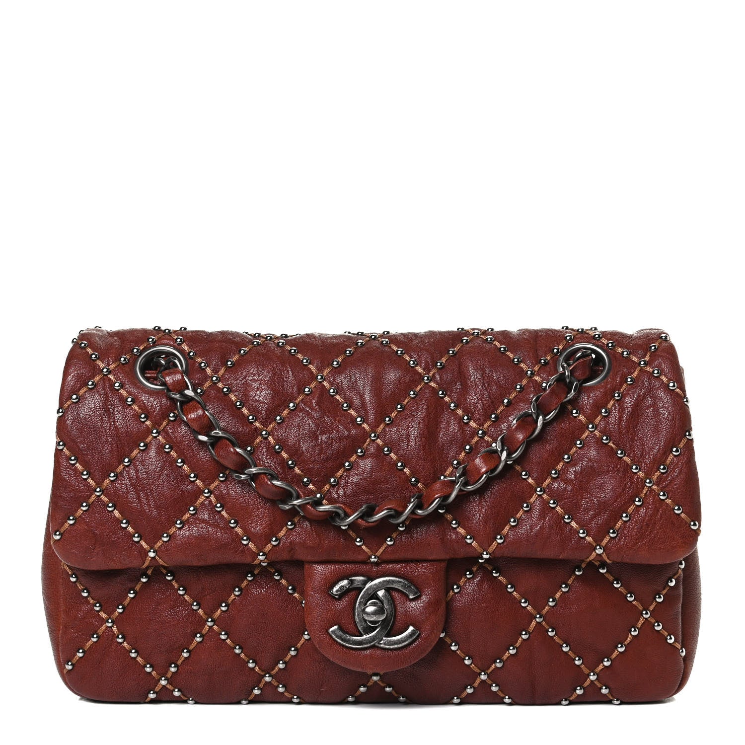 Chanel Studded Calfskin Lambskin Paris Dallas Flap Brown 1 of 15