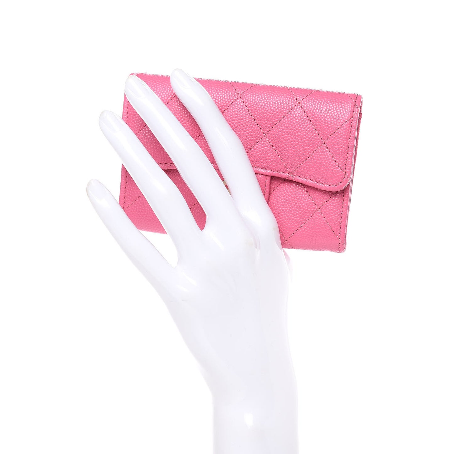 Caviar Quilted Flap Card Holder Pink