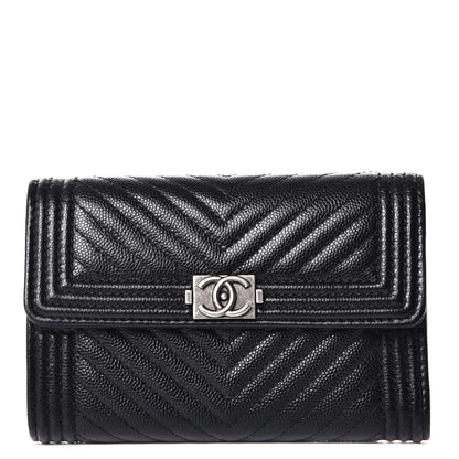 Chanel Caviar Chevron Quilted Small Boy Flap Wallet Black 1 of 10