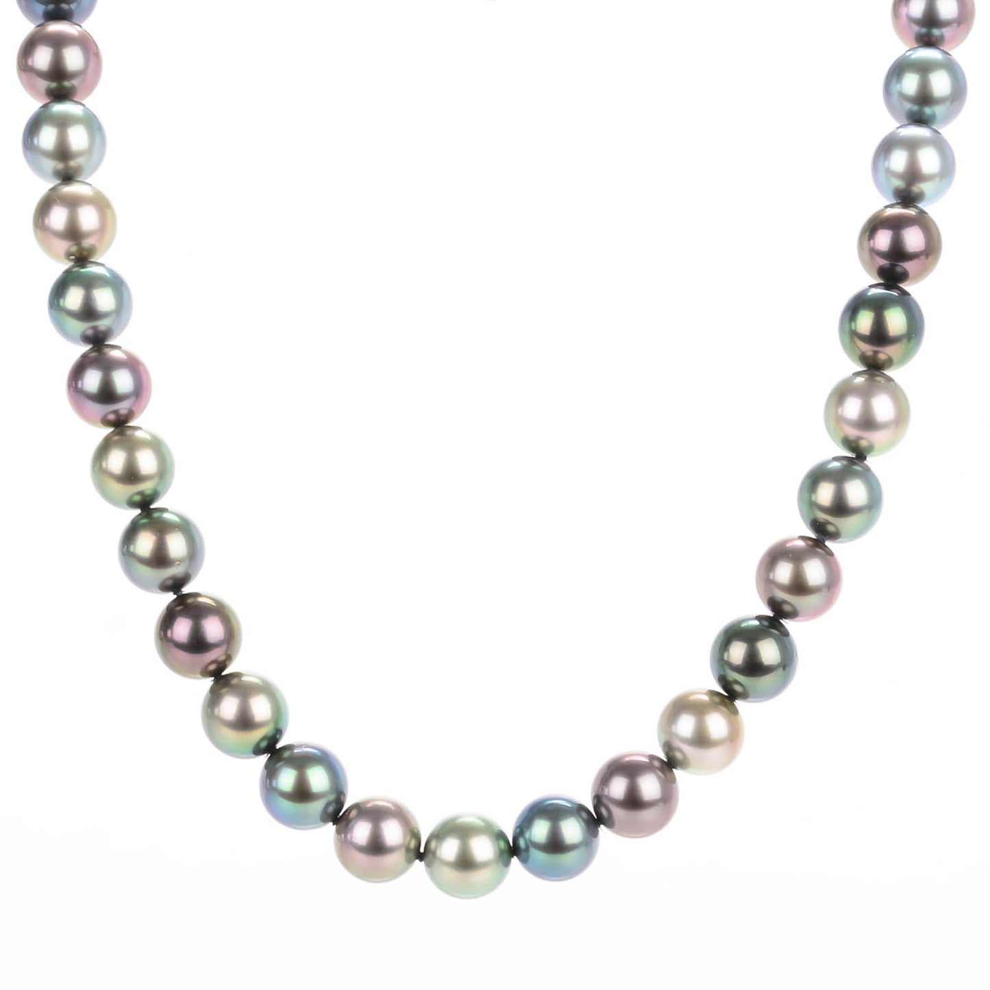 18K Gold Fusion Multicolored Black South Sea Cultured Pearl 10mm Strand Necklace 17
