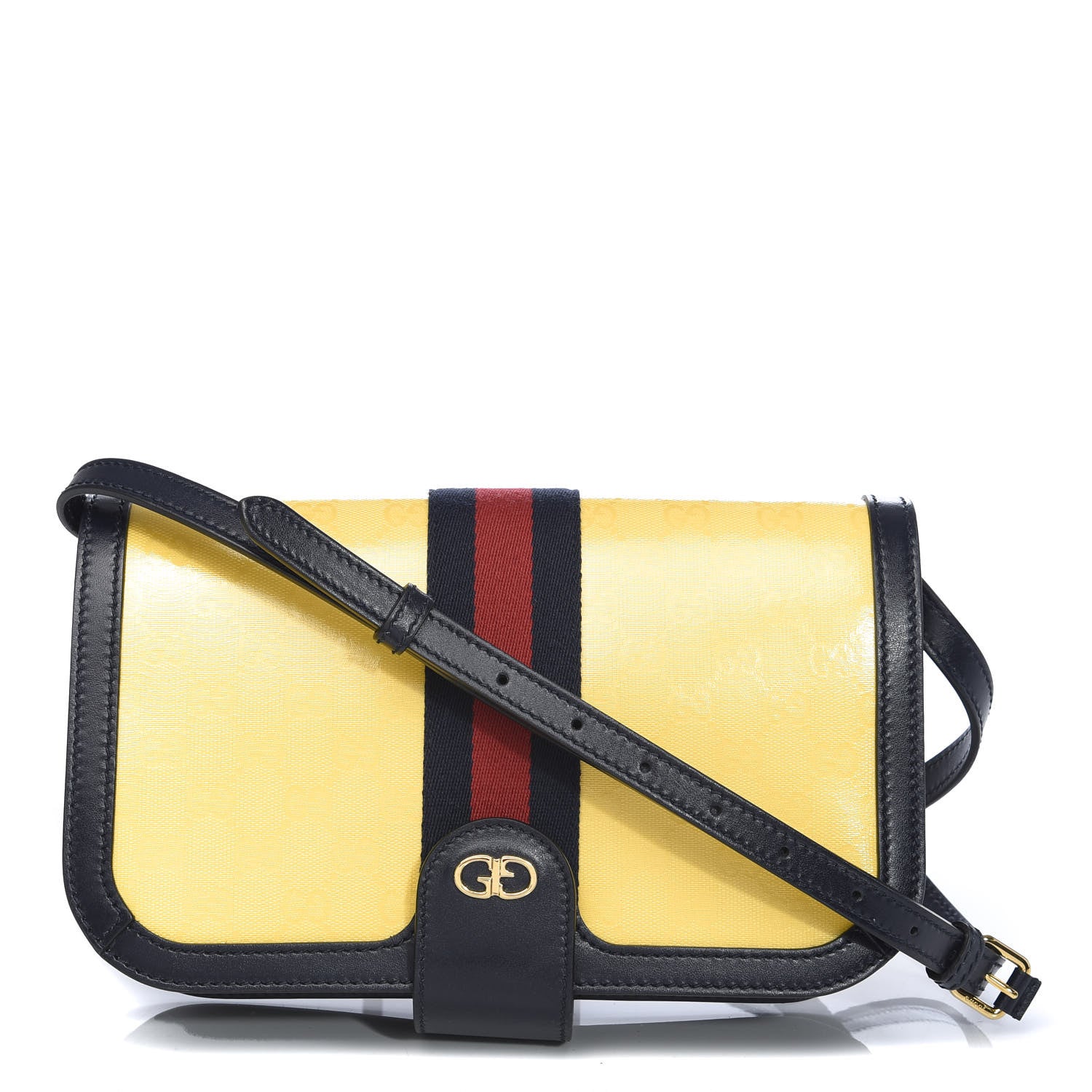 Gucci Crystal Monogram Plutone Calfskin Web Ophidia Flap Messenger Bag Straw Yellow Blue 1 of 12