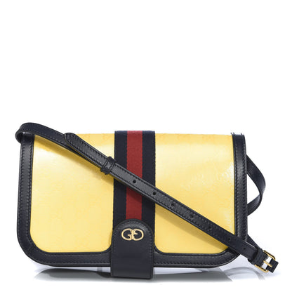 Gucci Crystal Monogram Plutone Calfskin Web Ophidia Flap Messenger Bag Straw Yellow Blue 1 of 12