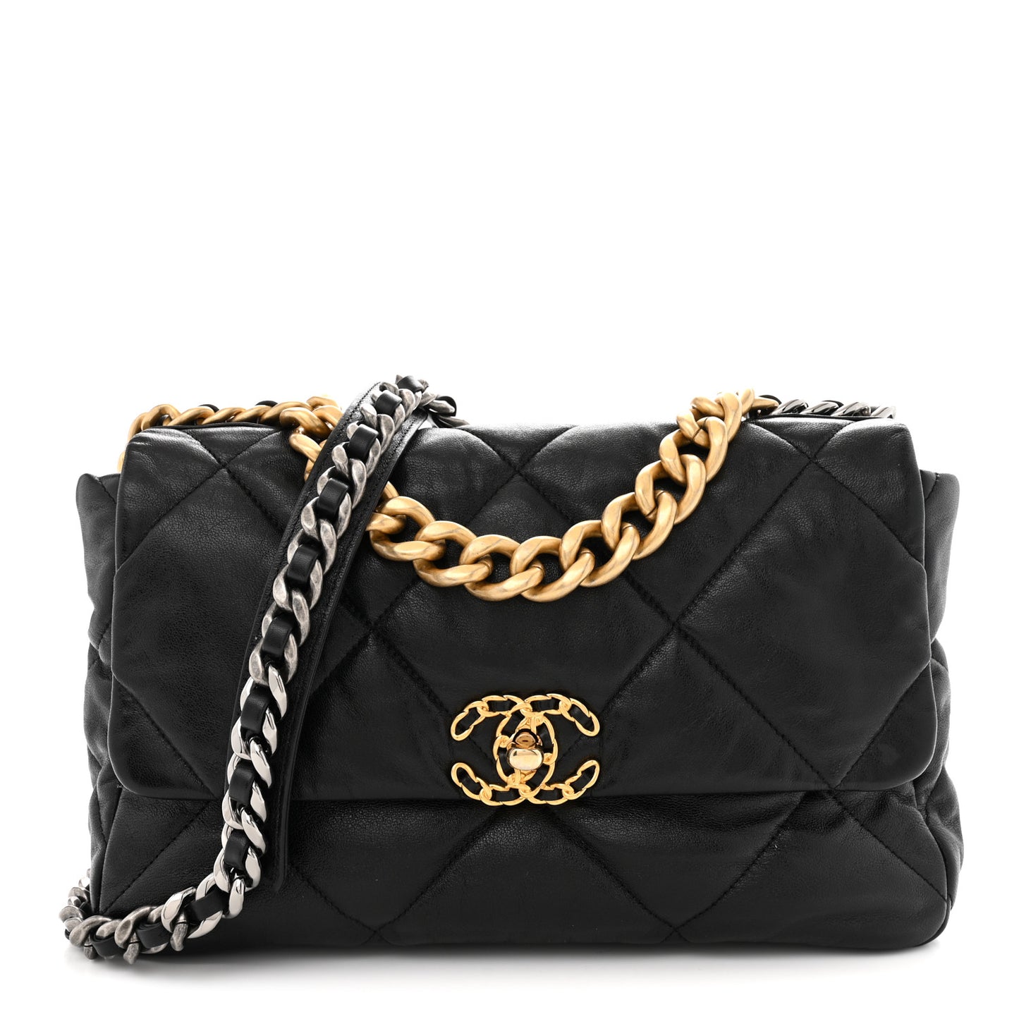 Goatskin Quilted Large Chanel 19 Flap Black