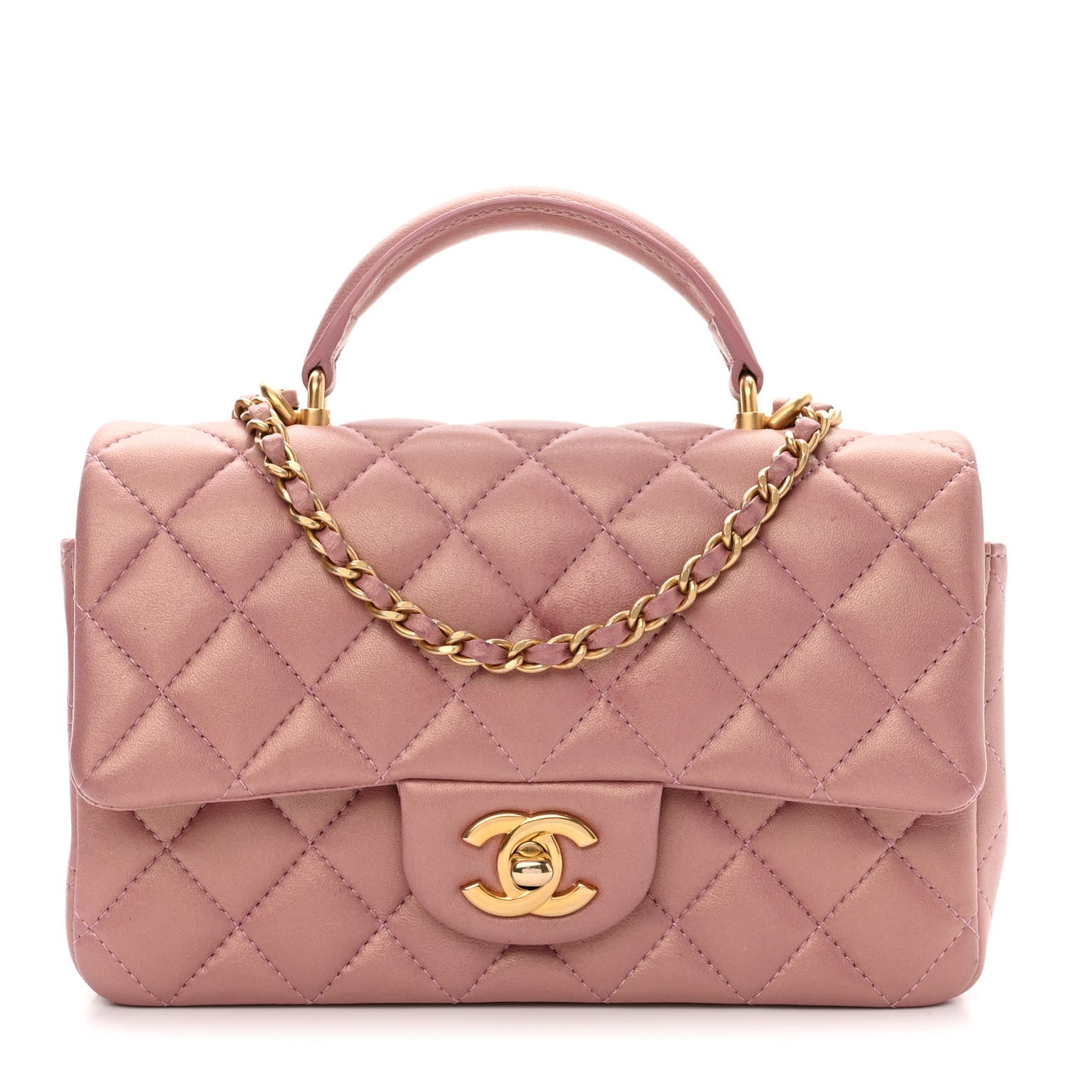 Chanel Iridescent Lambskin Quilted Mini Top Handle Rectangular Flap Pink 1 of 11