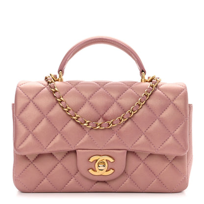 Chanel Iridescent Lambskin Quilted Mini Top Handle Rectangular Flap Pink 1 of 11