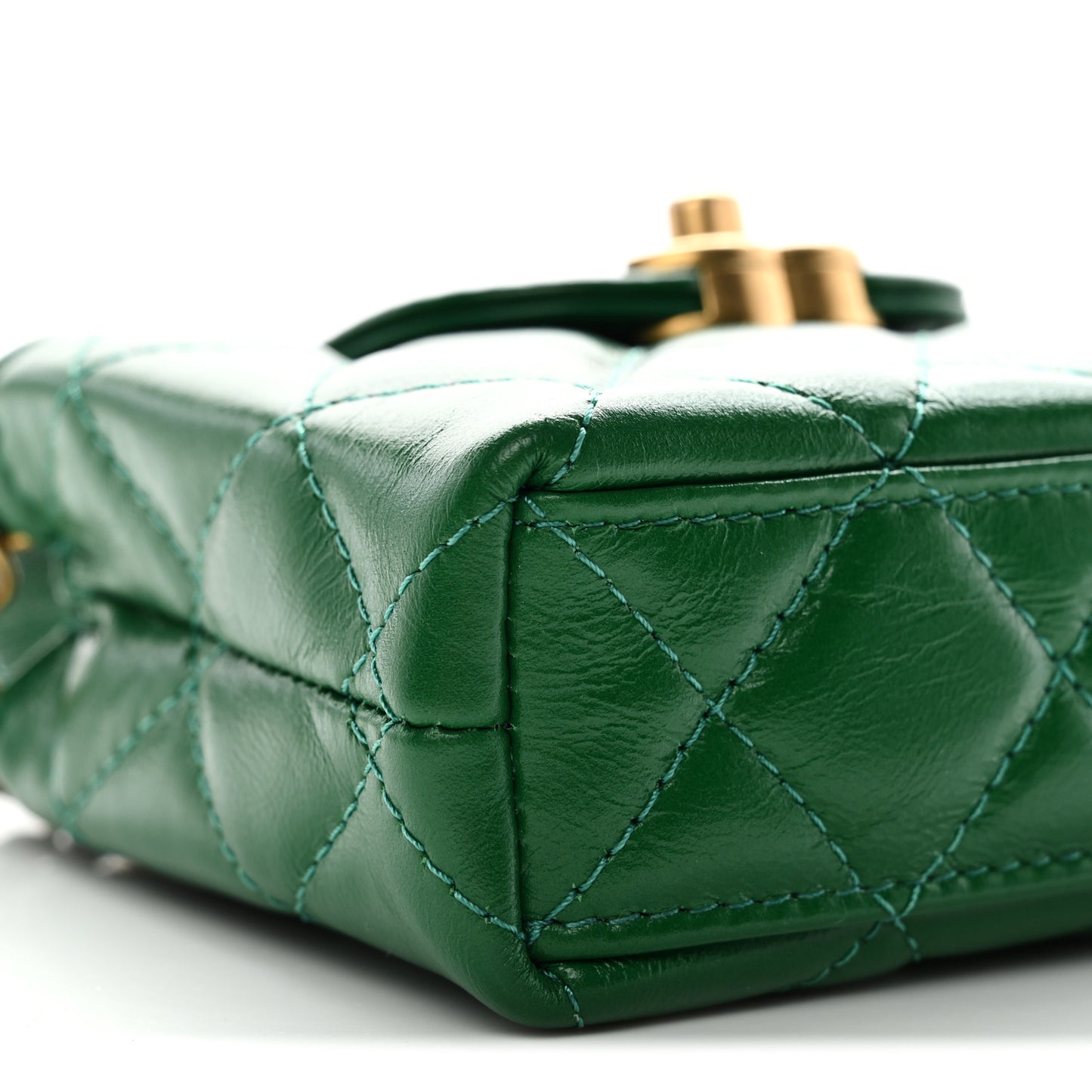 Shiny Aged Calfskin Quilted Mini Nano Kelly Shopper Green