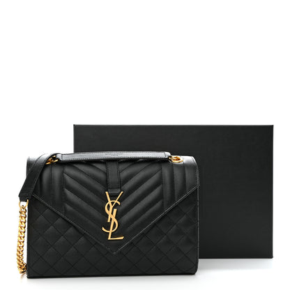 Saint Laurent Grain De Poudre Textured Mixed Matelasse Triquilt Medium Monogram Satchel Black 11 of 11