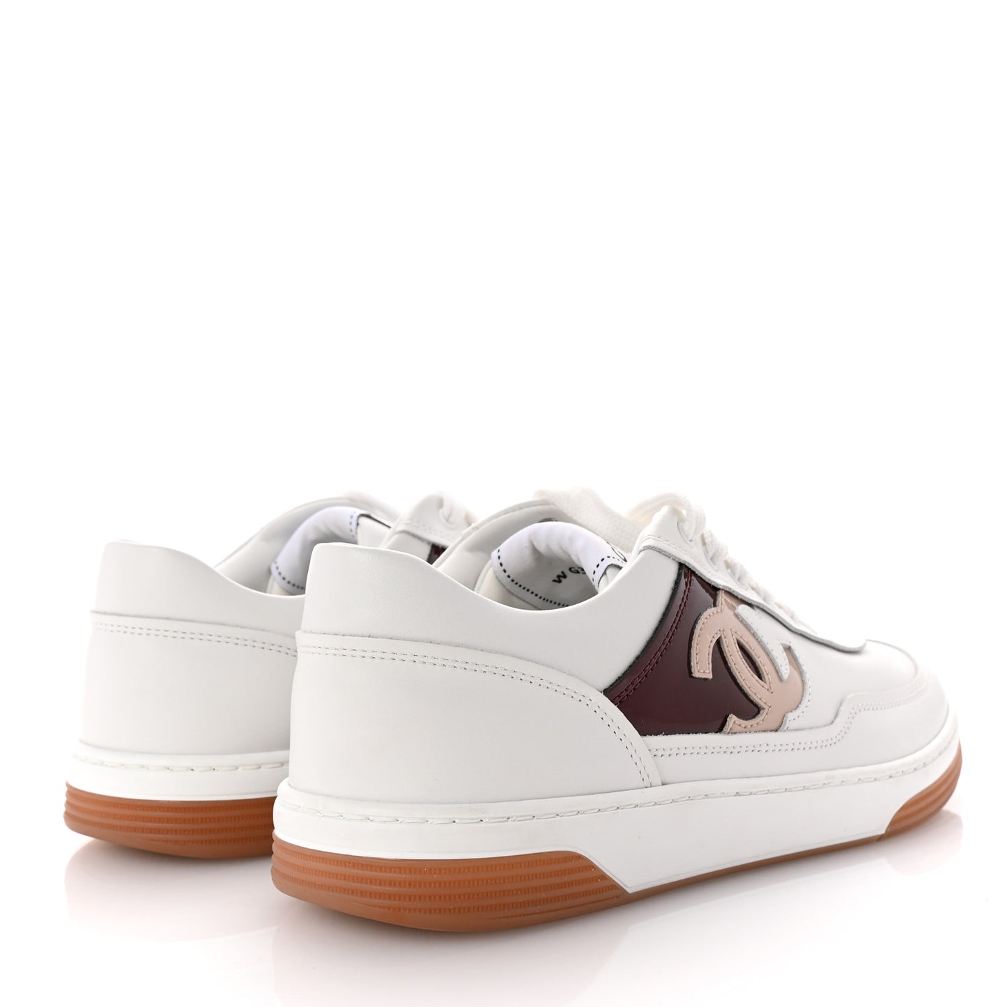 Calfskin Patent Womens CC Sneakers 37 White Burgundy Beige