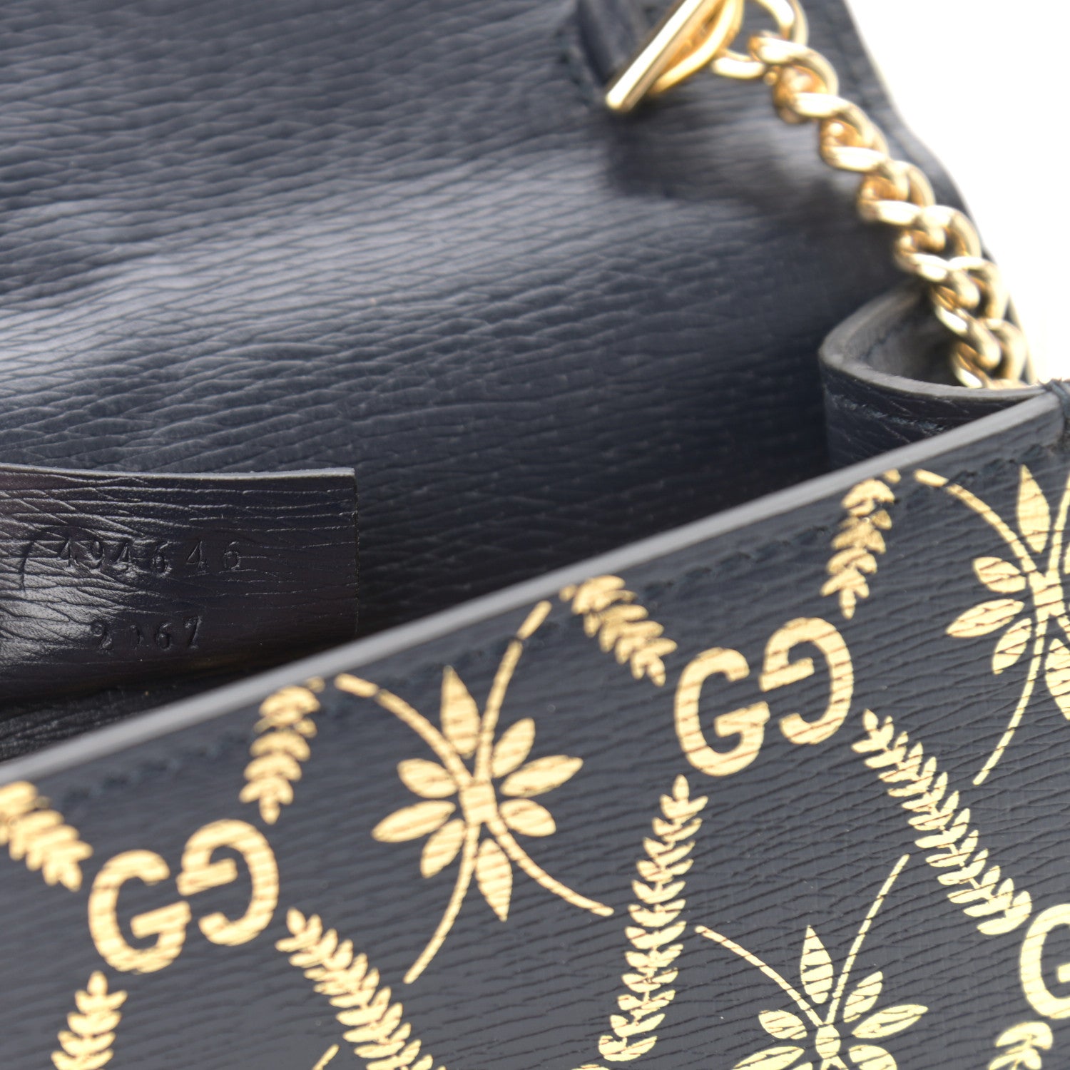 Gucci Textured Calfskin Super Mini Sylvie Chain Shoulder Bag Navy Gold 7 of 11