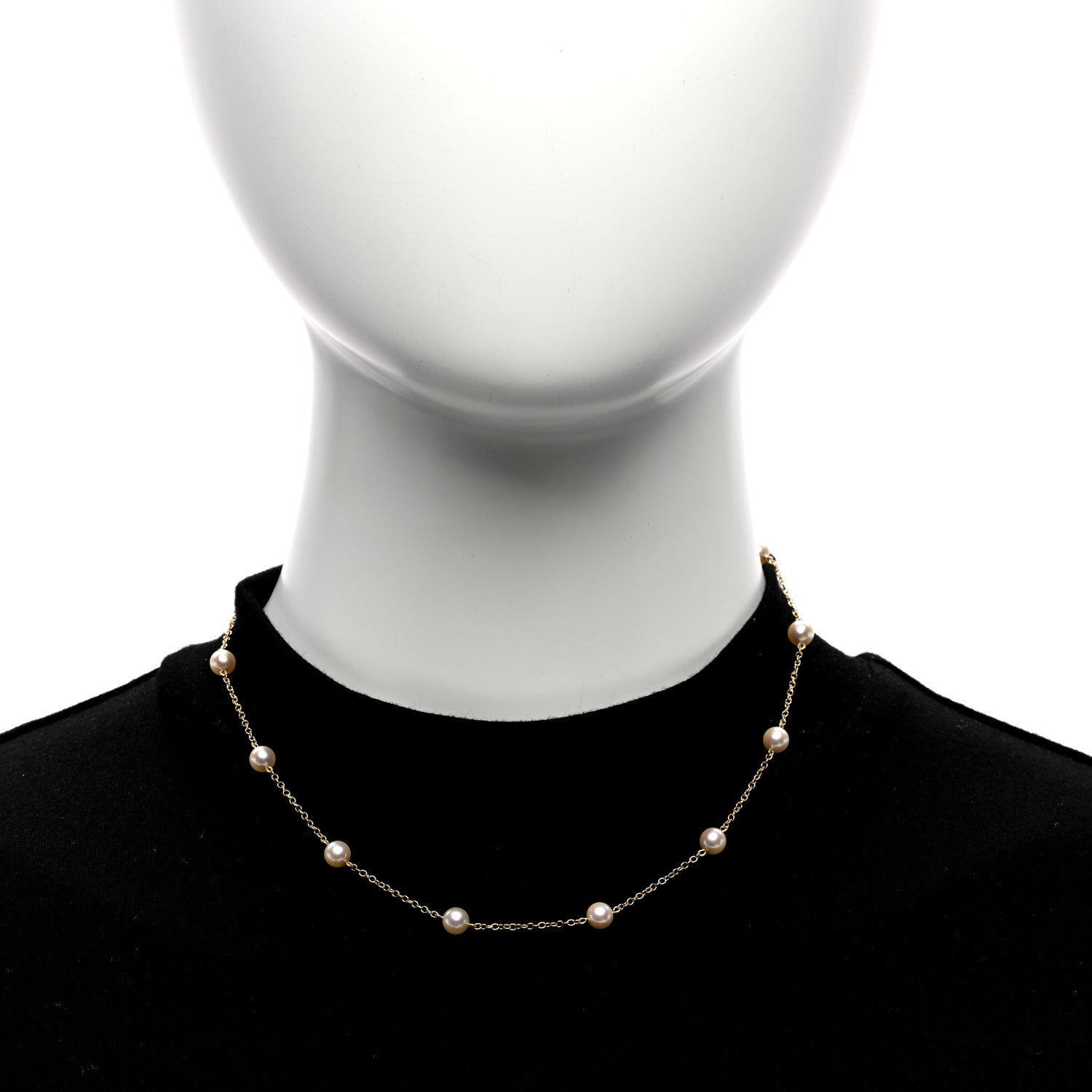 Mikimoto 18K Yellow Gold Akoya Pearl 5.5mm Station Necklace 3 of 4