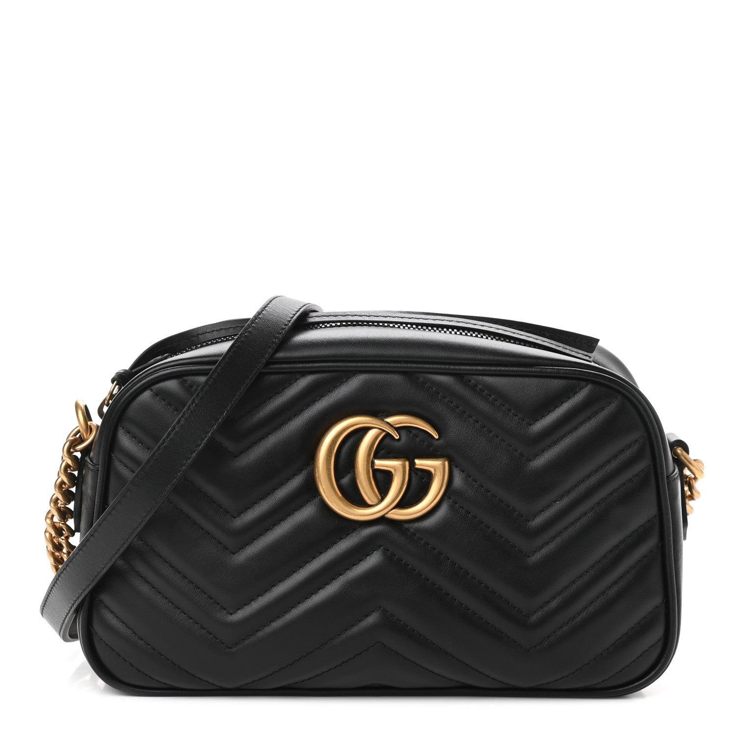 Gucci Calfskin Matelasse Small GG Marmont Chain Shoulder Bag Black 1 of 9