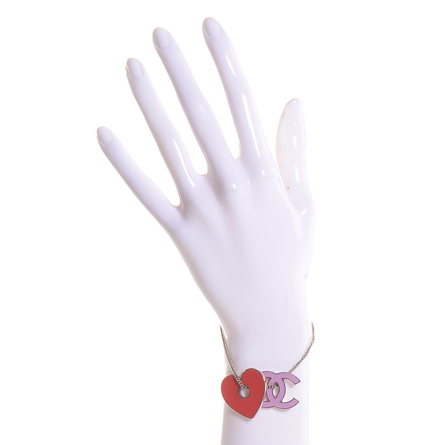 Enamel Heart CC Charm Bracelet Silver