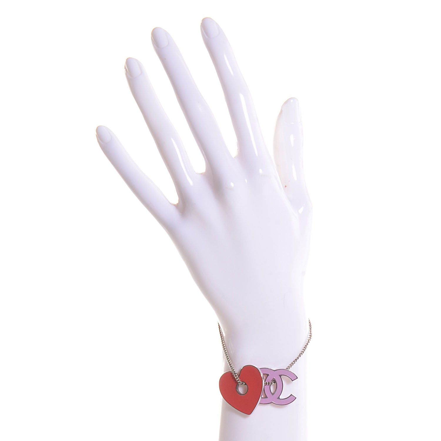 Chanel Enamel Heart CC Charm Bracelet Silver 2 of 6