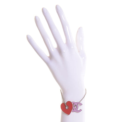 Chanel Enamel Heart CC Charm Bracelet Silver 2 of 6
