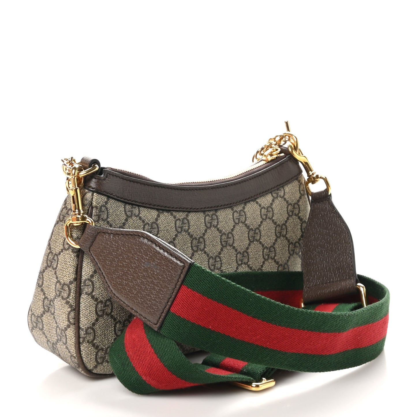 GG Supreme Monogram Textured Dollar Calfskin Web Small Ophidia GG Handbag Beige Ebony New Acero