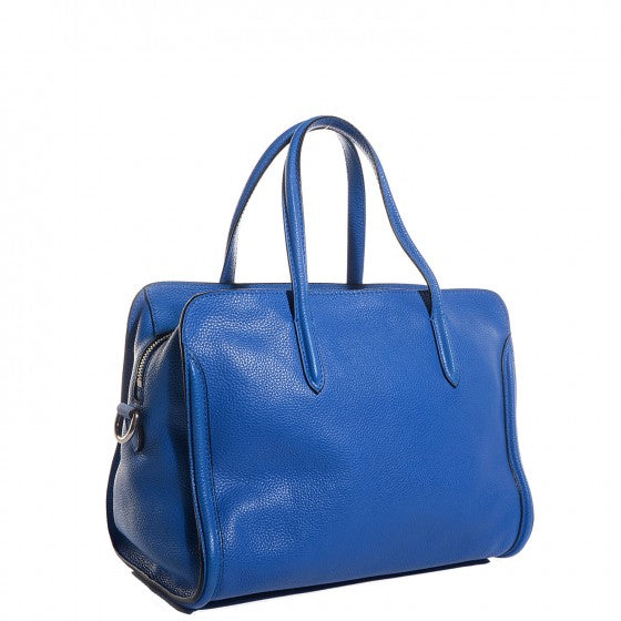 Pebbled Calfskin Small Skull Padlock Zip Around Tote Blue