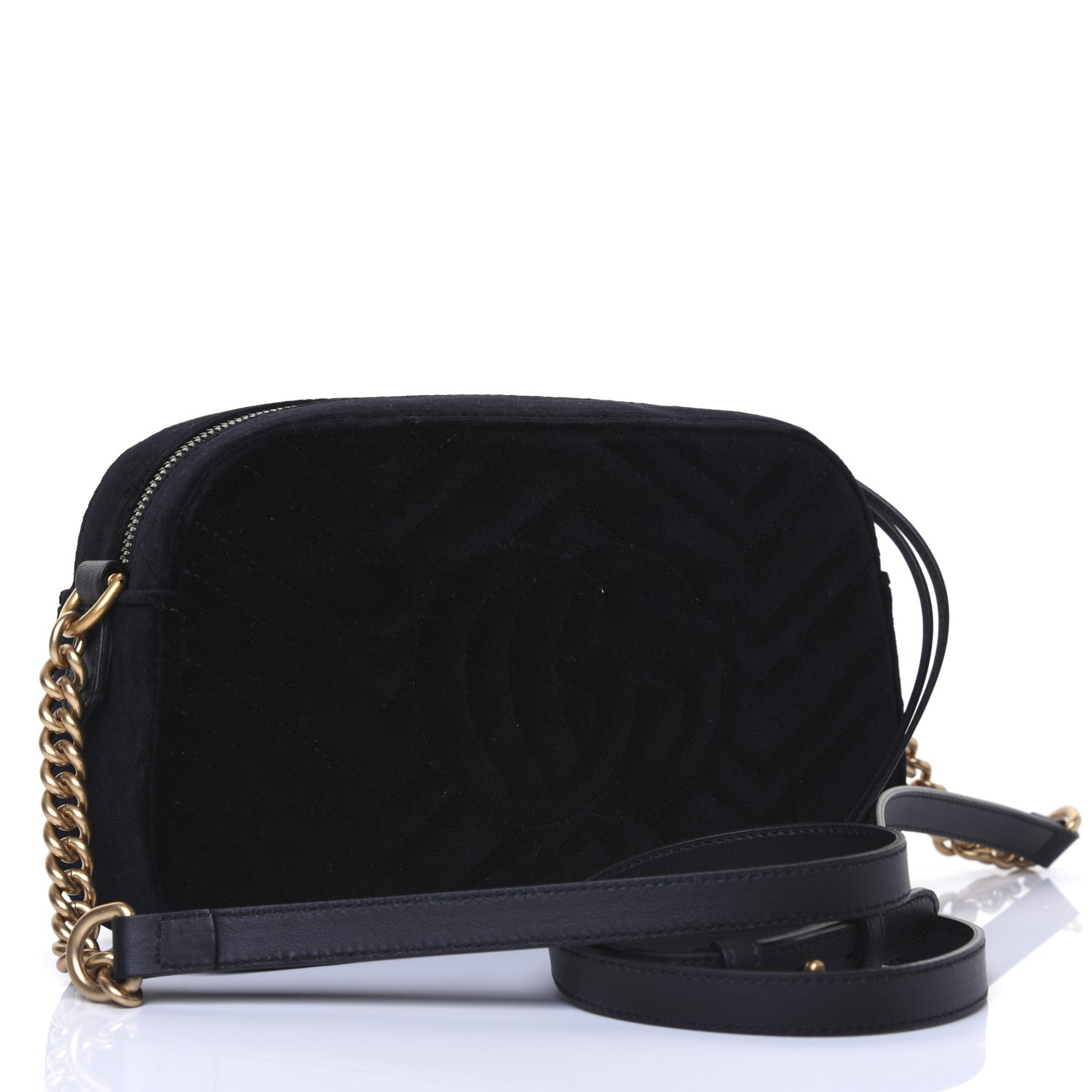 Gucci Velvet Matelasse Small GG Marmont Chain Shoulder Bag Black 3 of 15