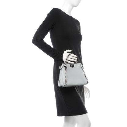 Fendi Vitello Seta Shiny Nappa Scalloped Studded Mini Peekaboo Iconic Satchel Grigio Perla 2 of 9