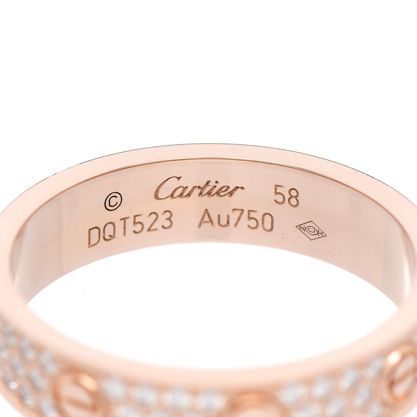 18K Pink Gold Diamond 4mm LOVE Paved Ring 58 8.5