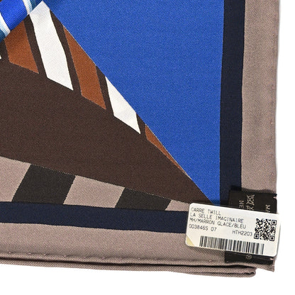 Hermes Silk La Selle Imaginaire Scarf 90 Marron Glace Bleu Vif Brun 3 of 5