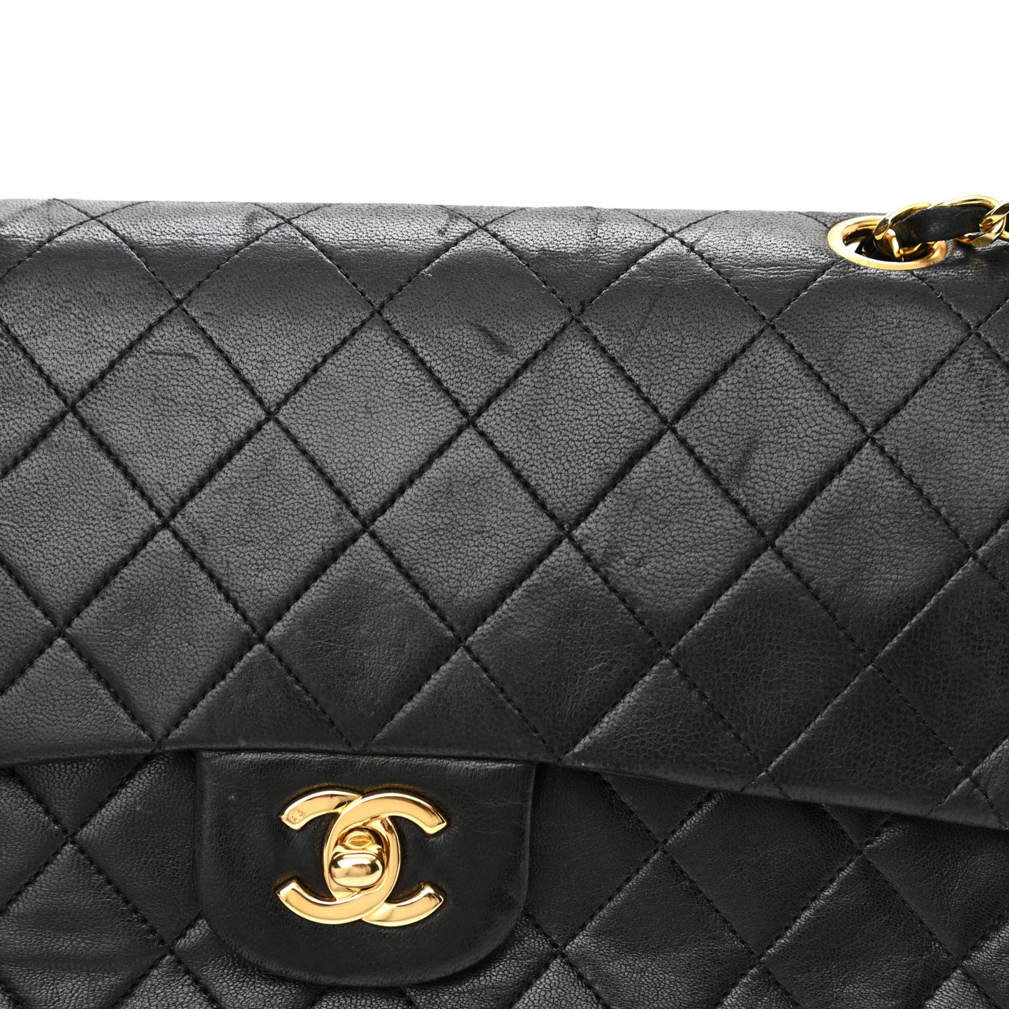 Lambskin Quilted Medium Double Flap Black