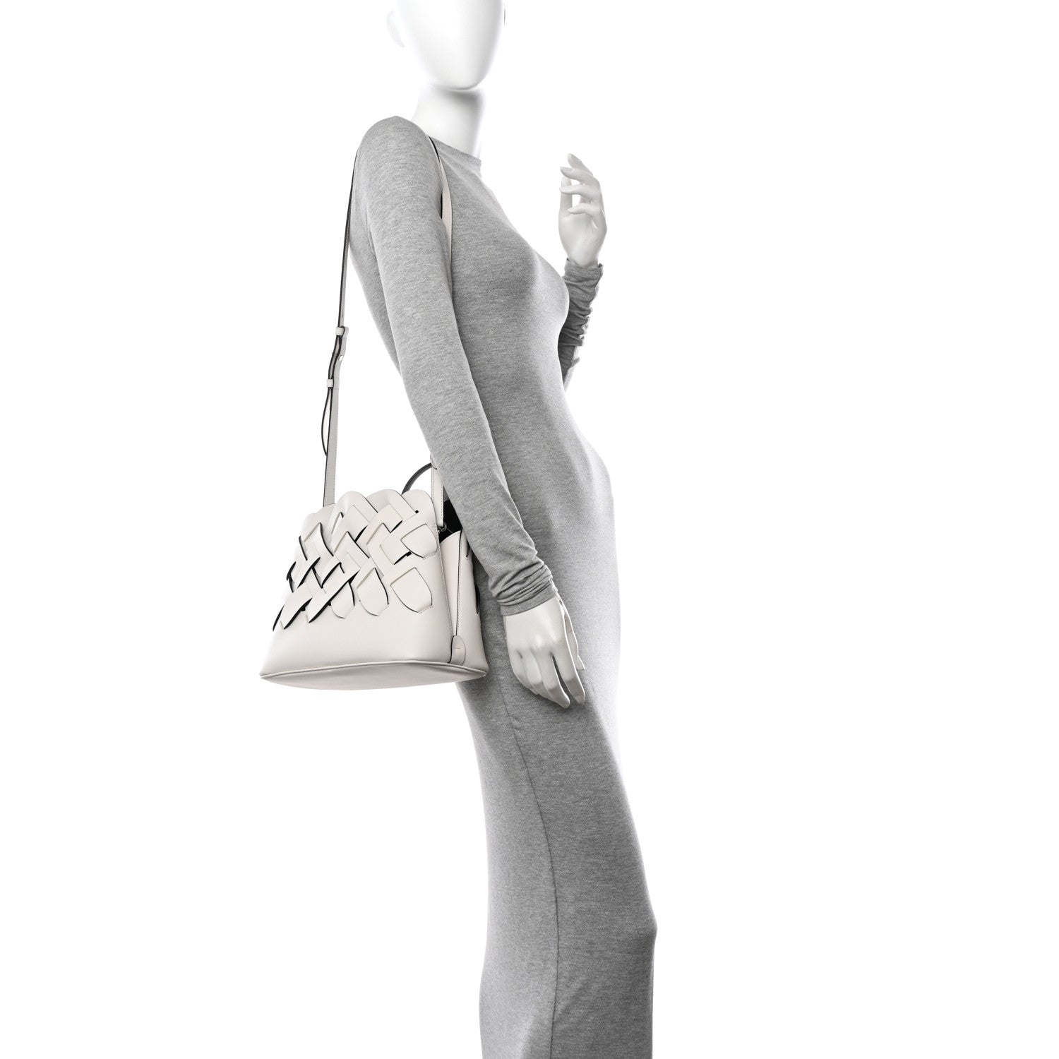Prada Vitello Intreccio Tress Handbag White Black 2 of 10