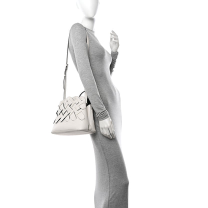 Prada Vitello Intreccio Tress Handbag White Black 2 of 10