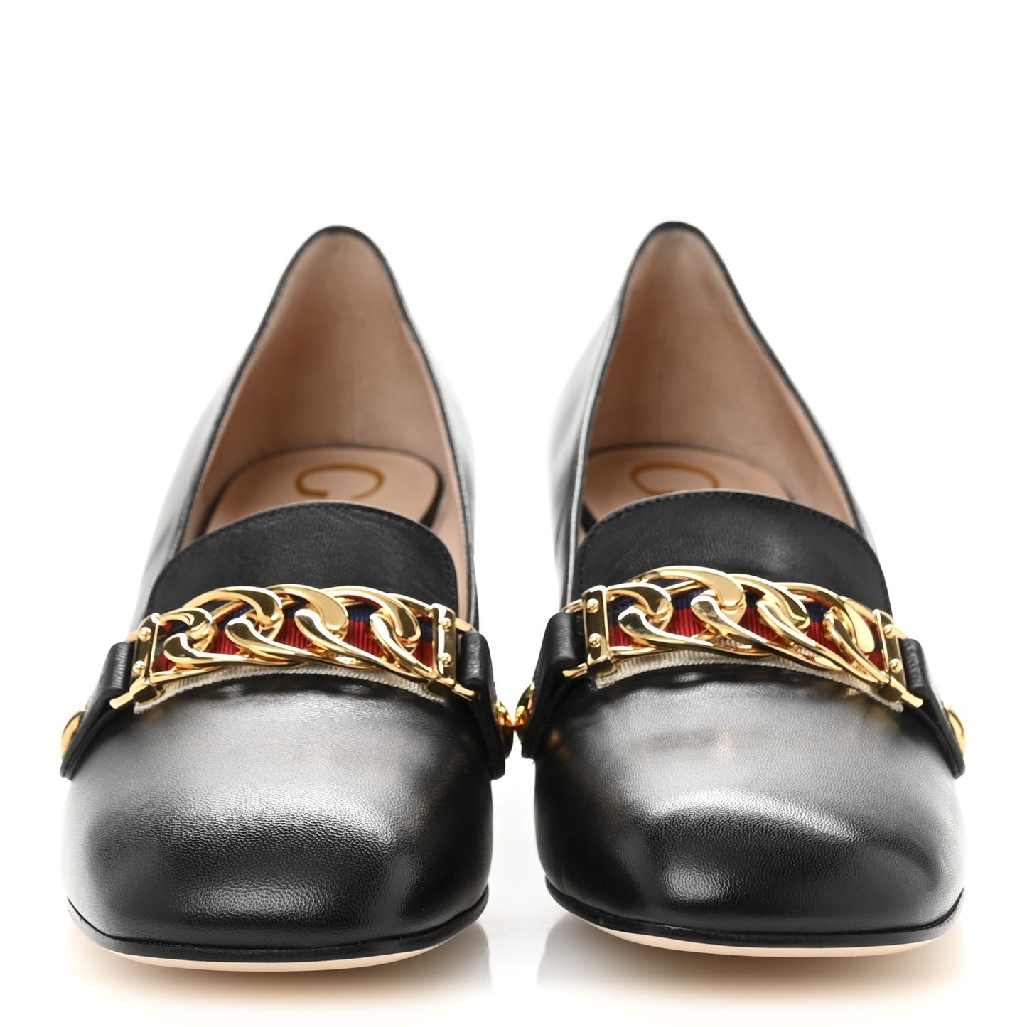 Malaga Kid Sylvie Web Chain Mid Heel Loafers 38 Black