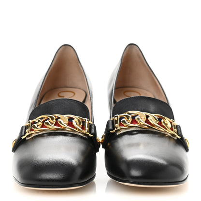Gucci Malaga Kid Sylvie Web Chain Mid Heel Loafers 38 Black 3 of 11