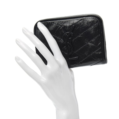 Saint Laurent Crinkled Calfskin Matelasse Monogram Niki Card Holder Black 2 of 8