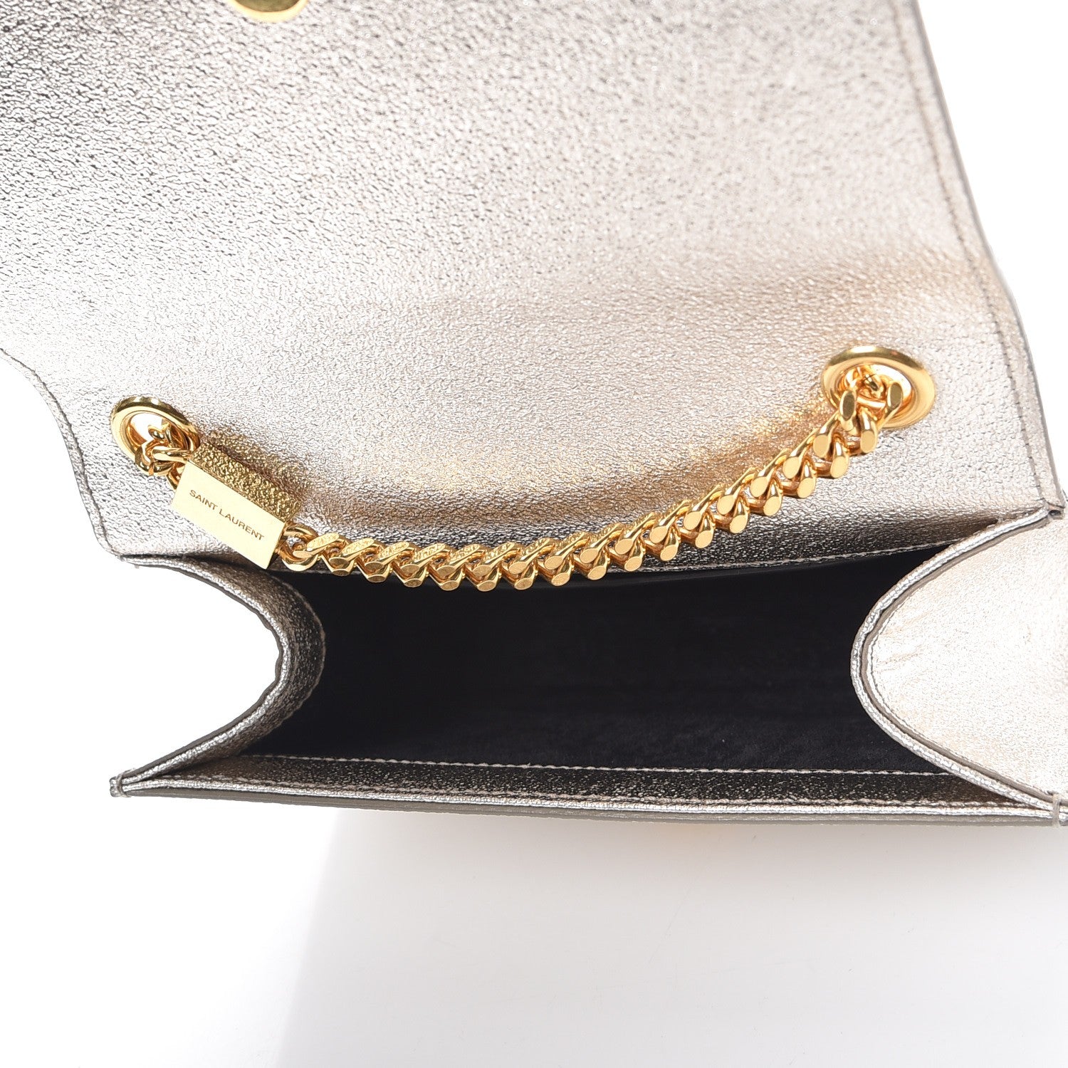 Saint Laurent Metallic Calfskin Small Classic Monogram Kate Satchel Pale Gold 5 of 9