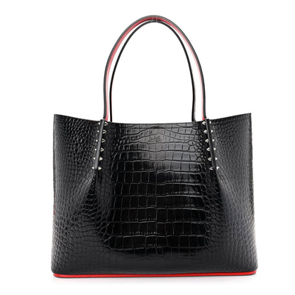Christian Louboutin Crocodile Embossed Calfskin Spiked Small Cabarock Shopper Tote Black 1 of 11