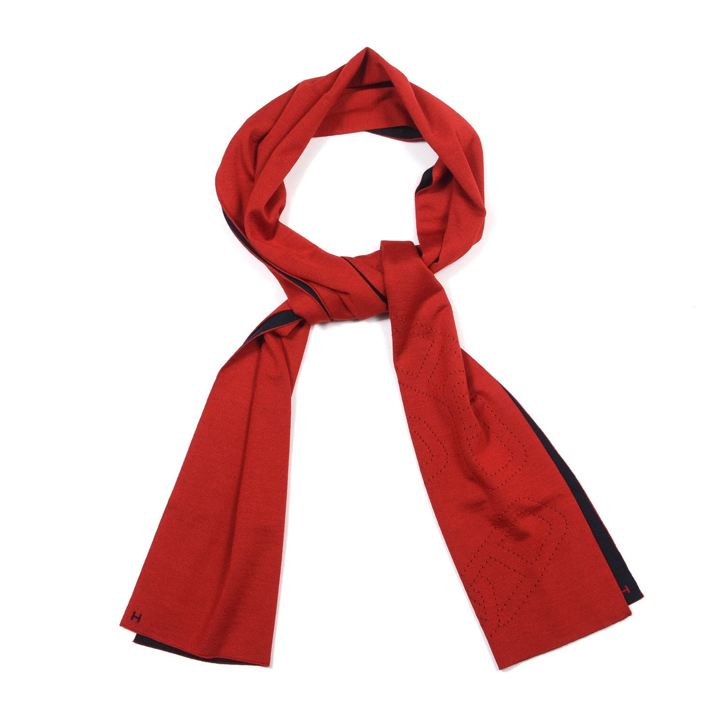 Cashmere Silk Aller-Retour Maillons Perfores Muffler Rouge Marine