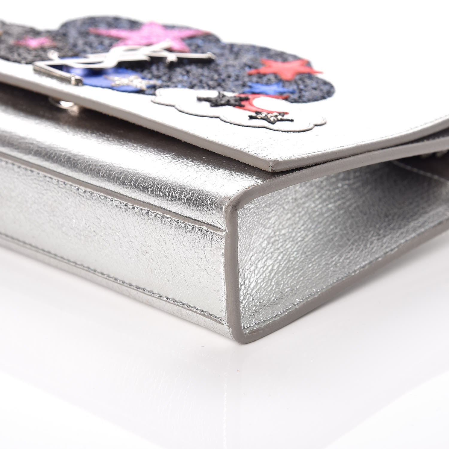 Saint Laurent Metallic Lambskin Medium Cloud Star Monogram Kate Satchel Argento 9 of 15