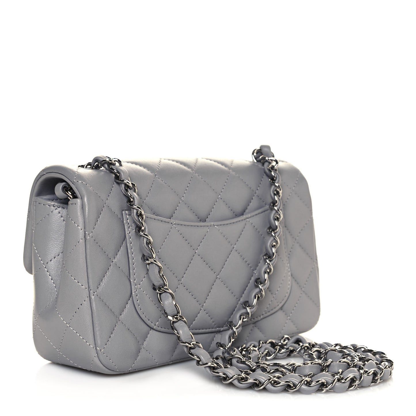 Lambskin Quilted Mini Rectangular Flap Grey