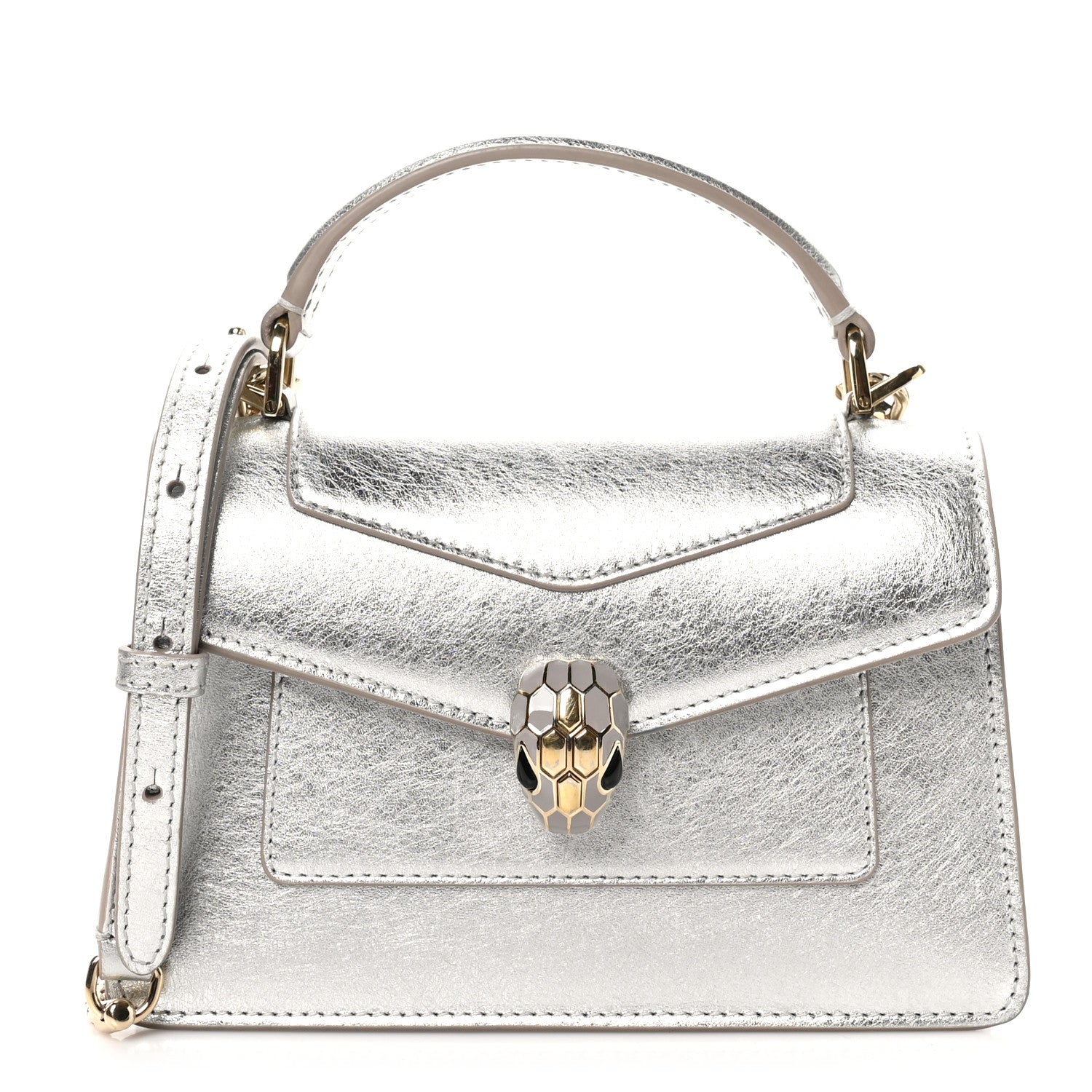 Bulgari Metallic Calfskin Mini Serpenti Forever Top Handle Silver 1 of 9