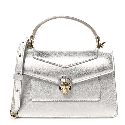 Bulgari Metallic Calfskin Mini Serpenti Forever Top Handle Silver 1 of 9