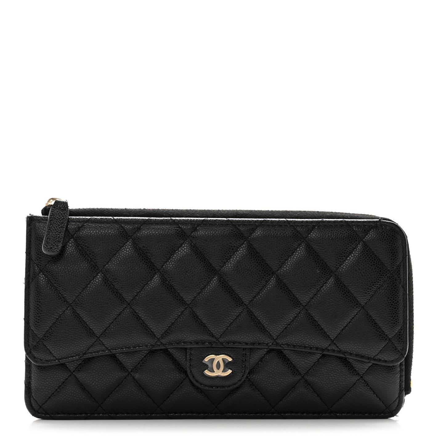Caviar Quilted Flap Zip Pouch Black