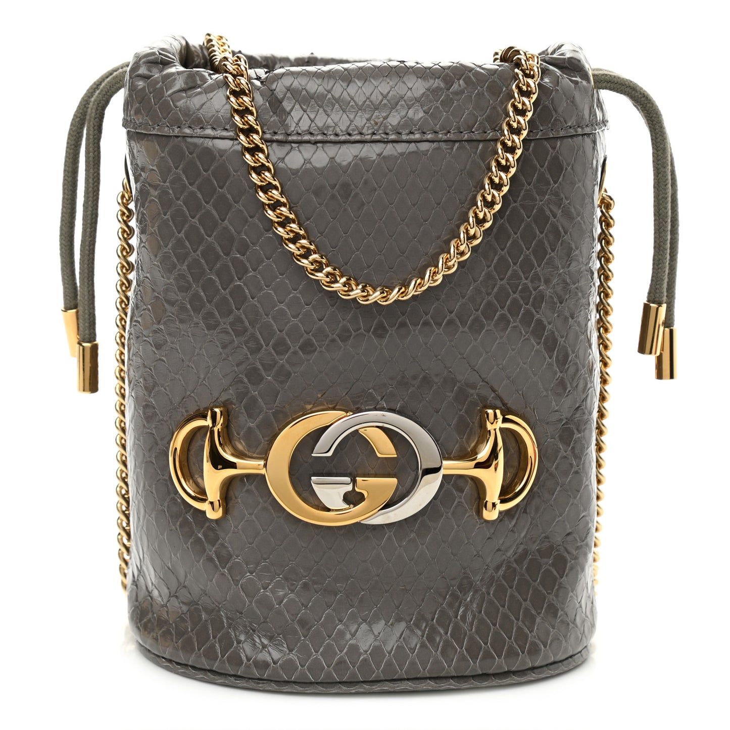 Snakeskin Mini Zumi Bucket Bag Dusty Grey