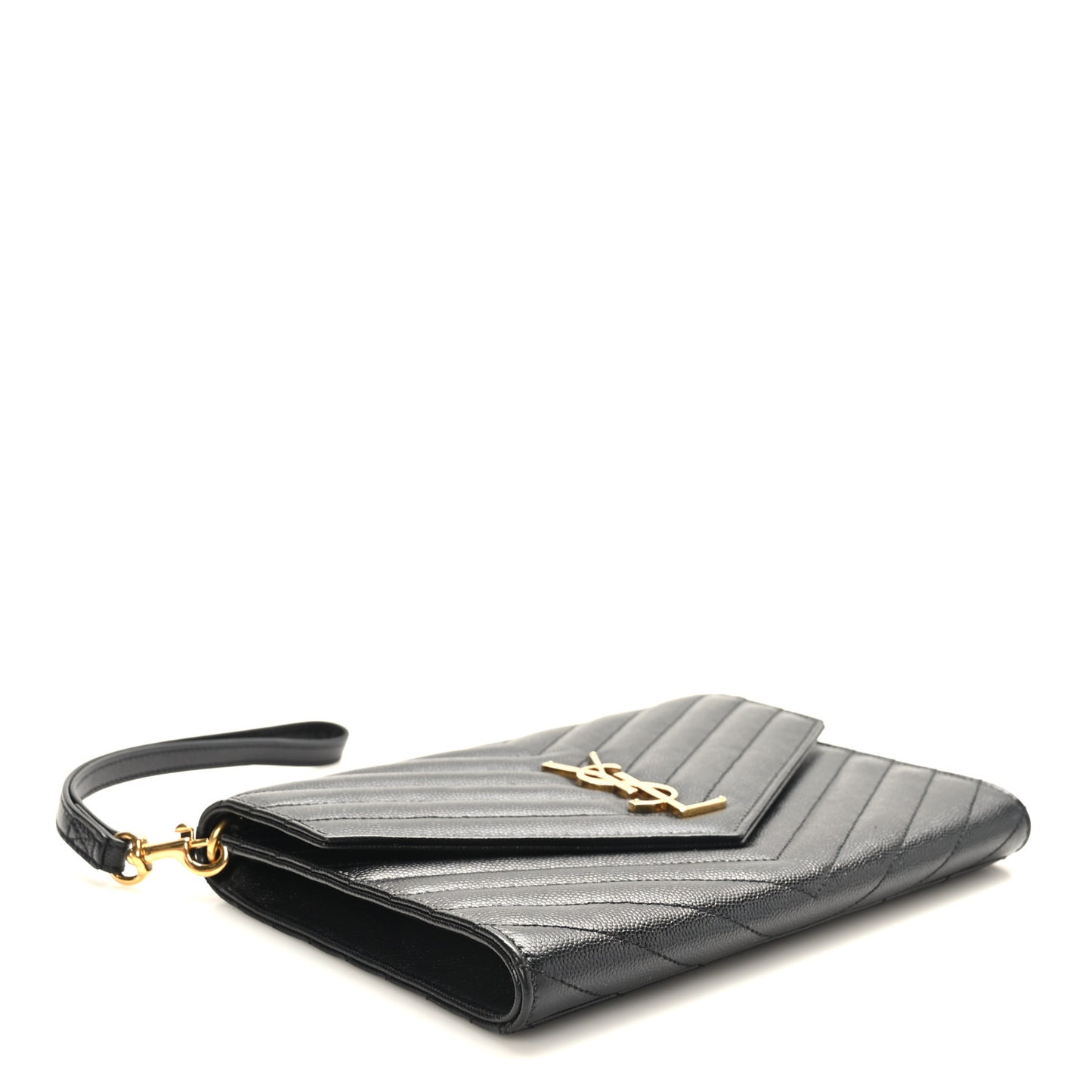 Grain De Poudre Matelasse Chevron Monogram Envelope Clutch Black